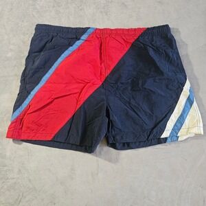 Boca Classics Mens XL Nylon Swim Trunks Colorblock Navy Red Blue Mesh Lined 5in